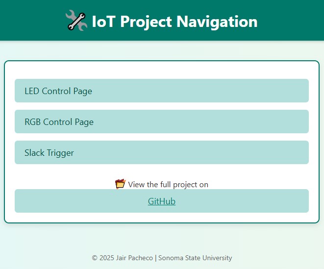 IoT dashboard and networked control webpage